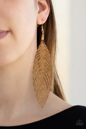 Paparazzi Feather Fantasy Earrings Gold