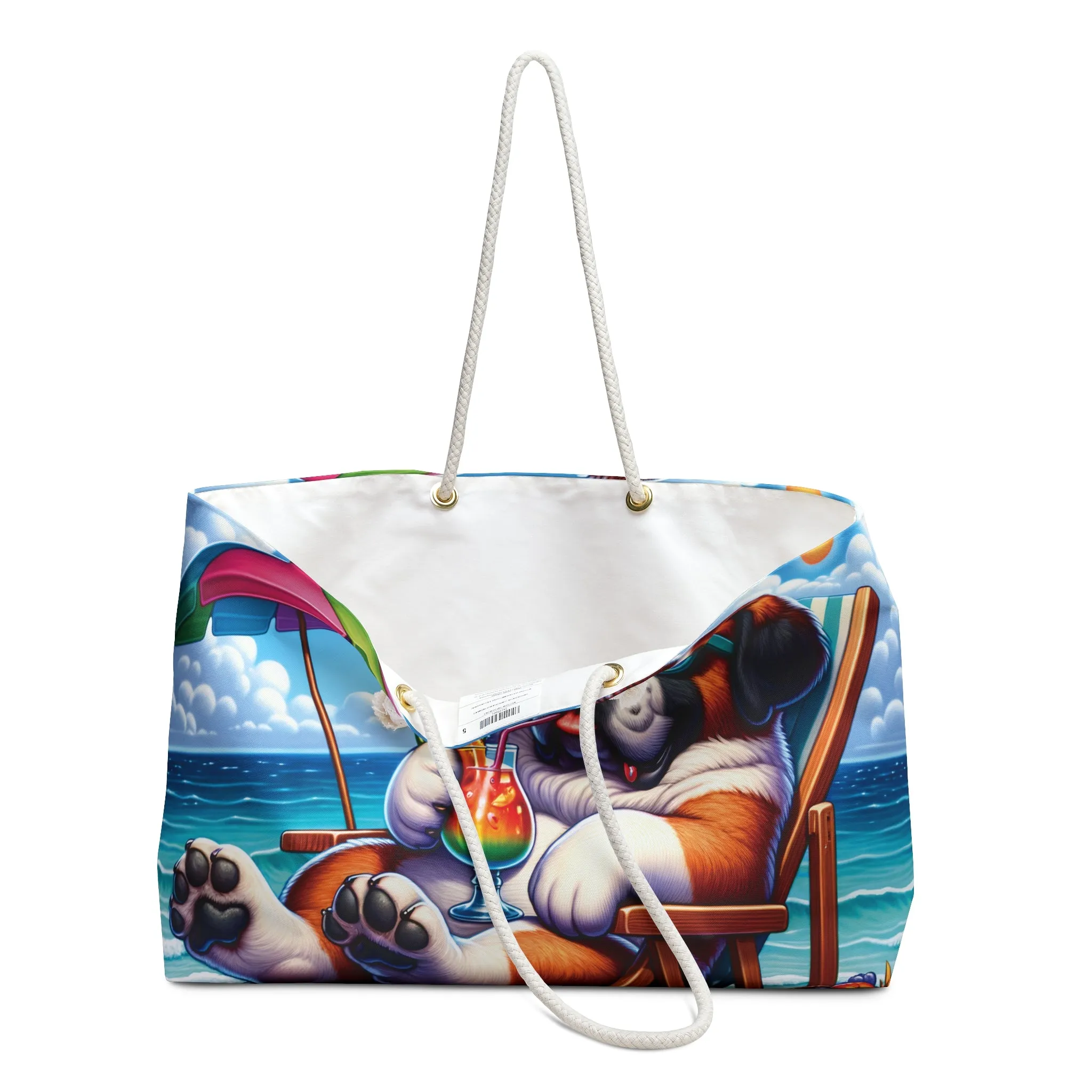 Personalised/Non-Personalised Weekender Bag, Summer Beach Dog, St Bernard, Large Weekender Bag, Beach Bag, Book Bag