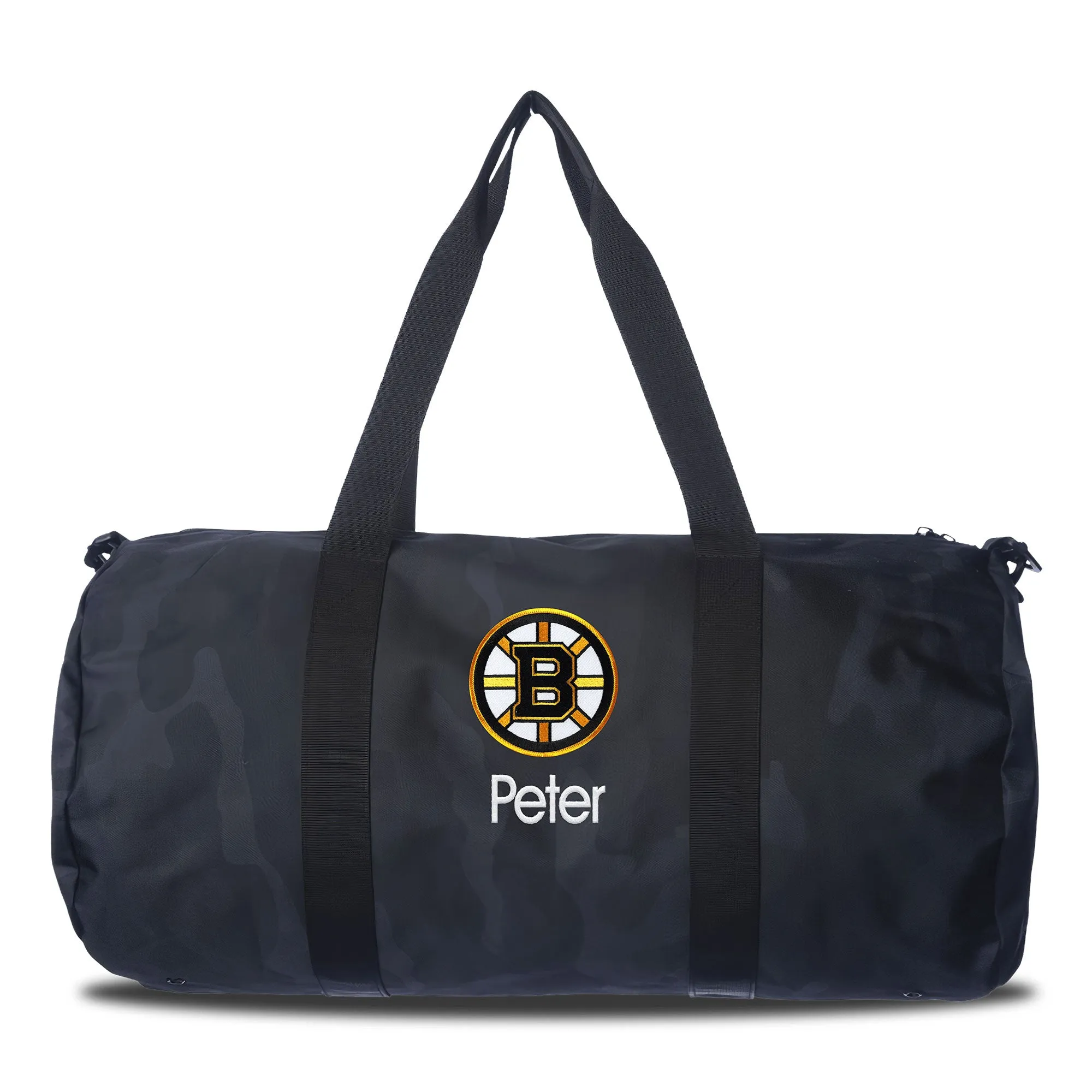 Personalized Boston Bruins Black Camo Duffel Bag
