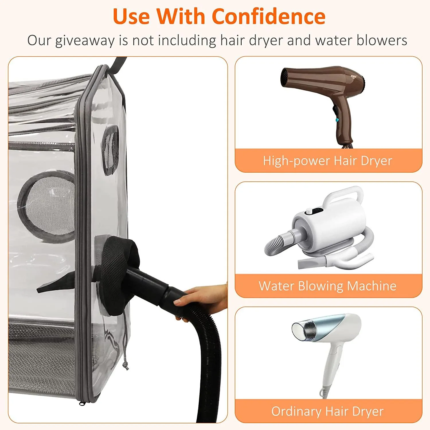 Pet Drying Box, Portable Cat Dryer Box, Foldable Pet Dryer Cage with Transparent PVC Material, Hands-Free, Dog Hair Drying Box