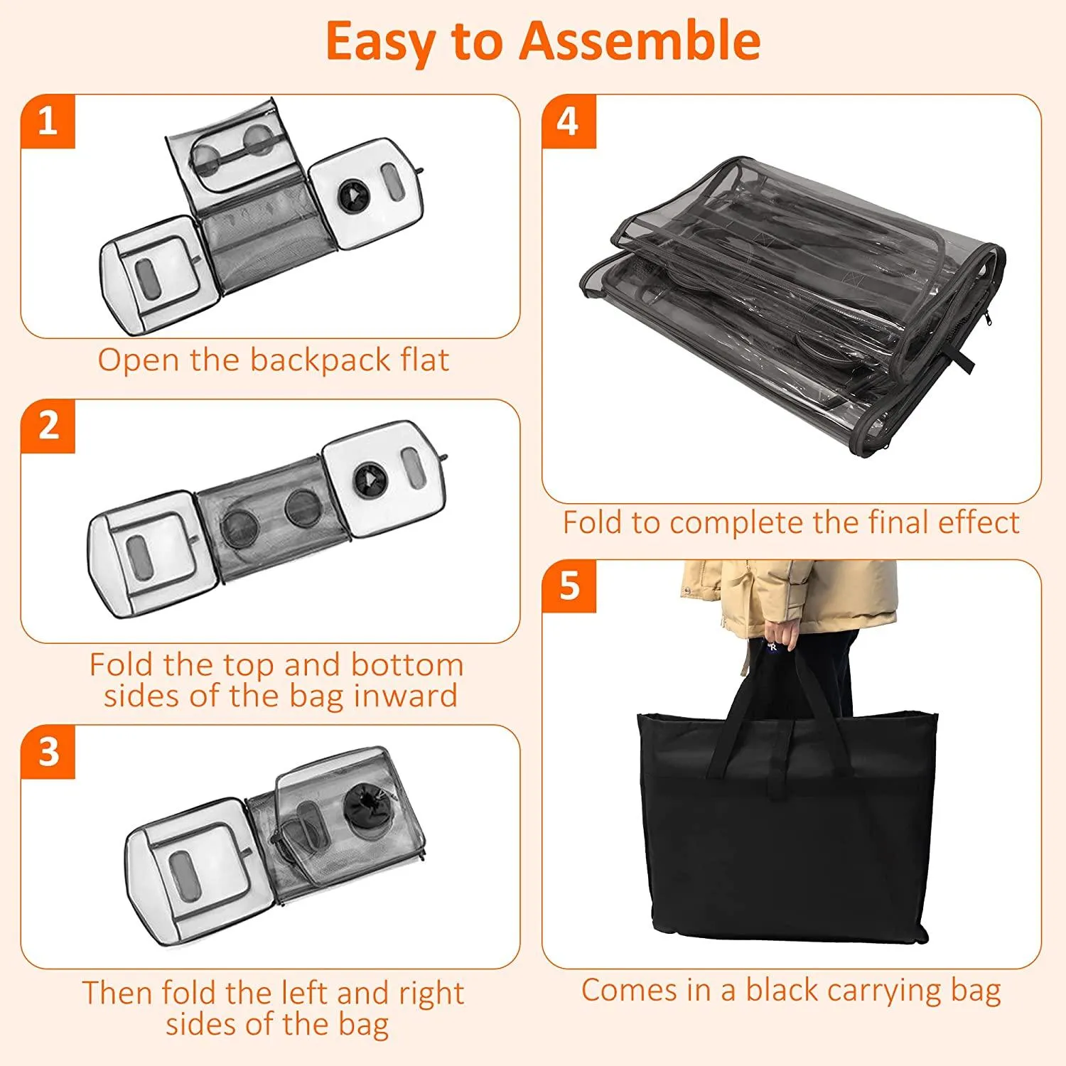 Pet Drying Box, Portable Cat Dryer Box, Foldable Pet Dryer Cage with Transparent PVC Material, Hands-Free, Dog Hair Drying Box