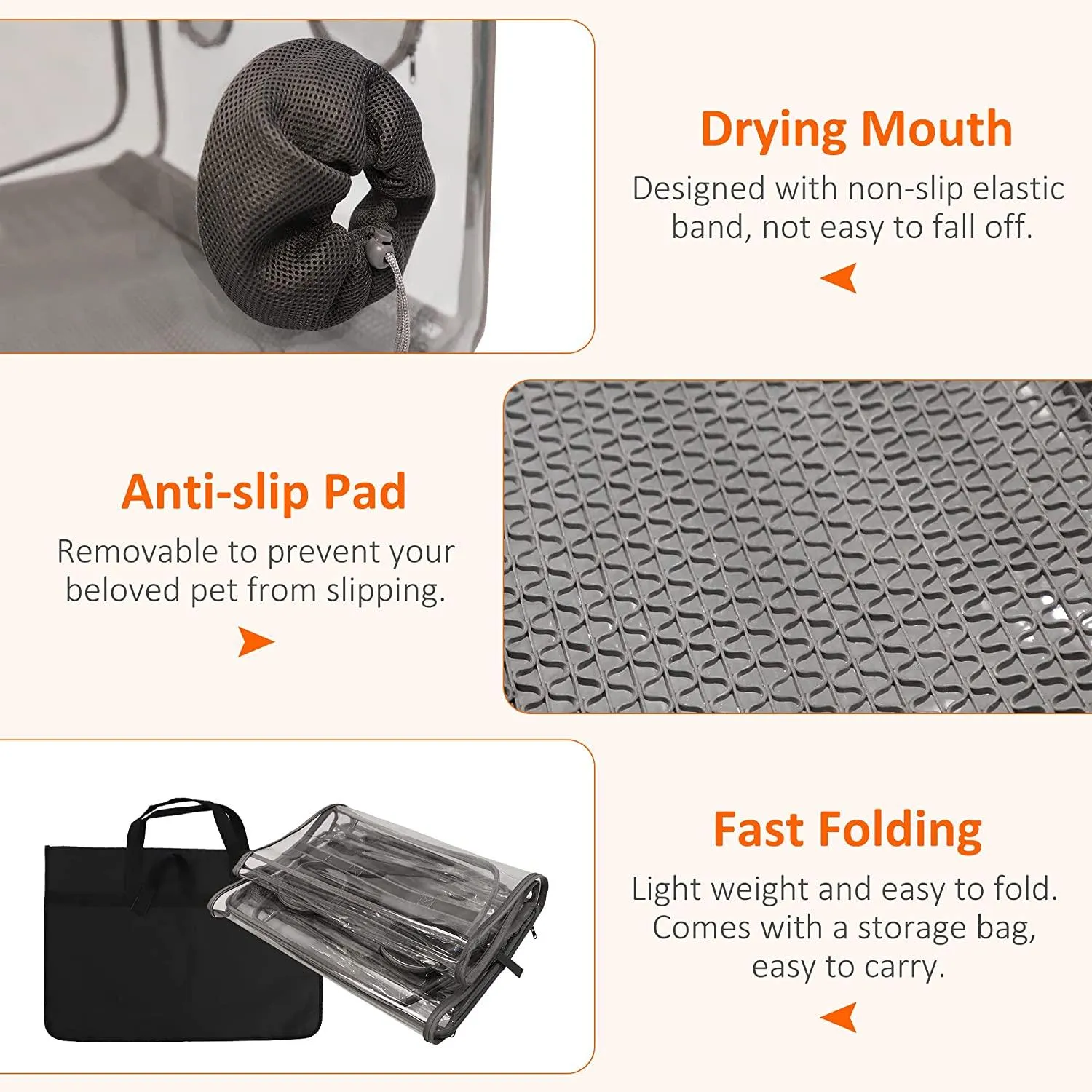 Pet Drying Box, Portable Cat Dryer Box, Foldable Pet Dryer Cage with Transparent PVC Material, Hands-Free, Dog Hair Drying Box