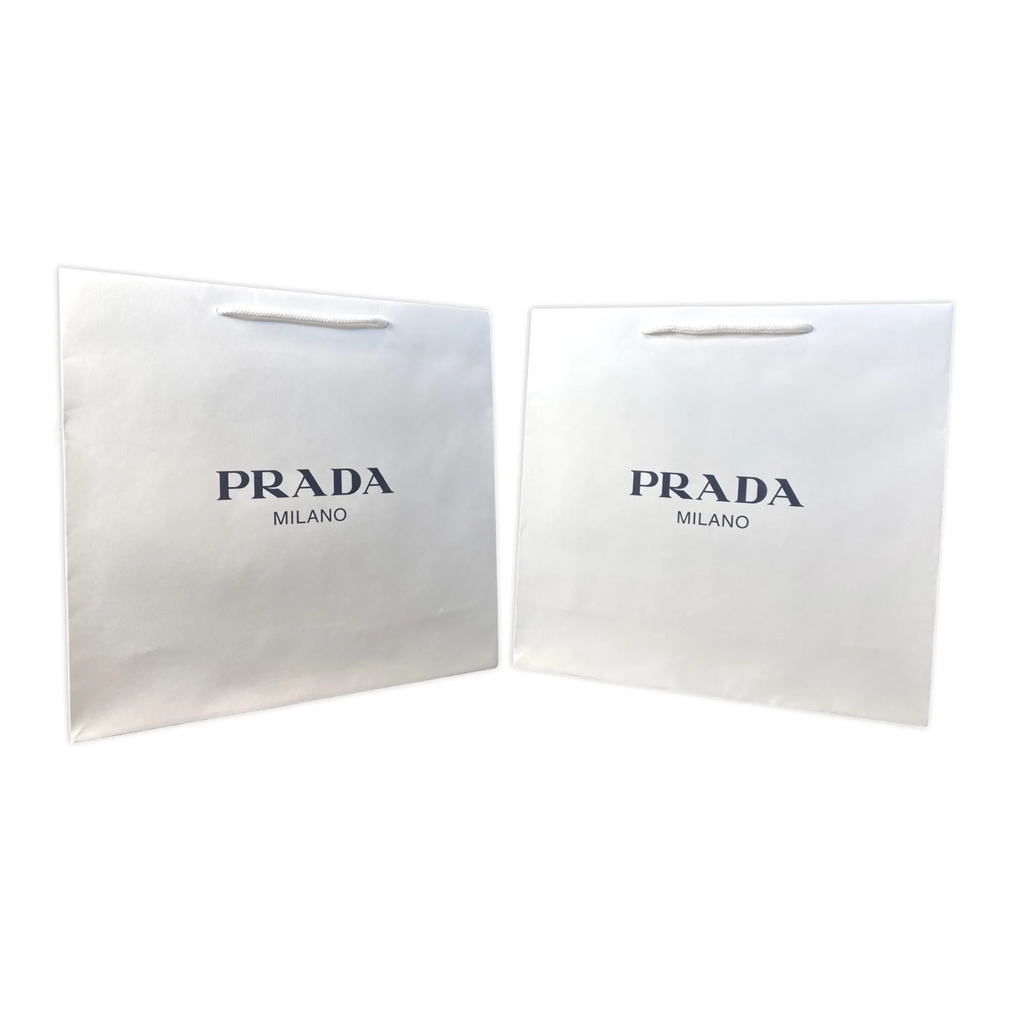 Prada Logo White Paper Designer Shopping Gift Bag Medium Set of 2