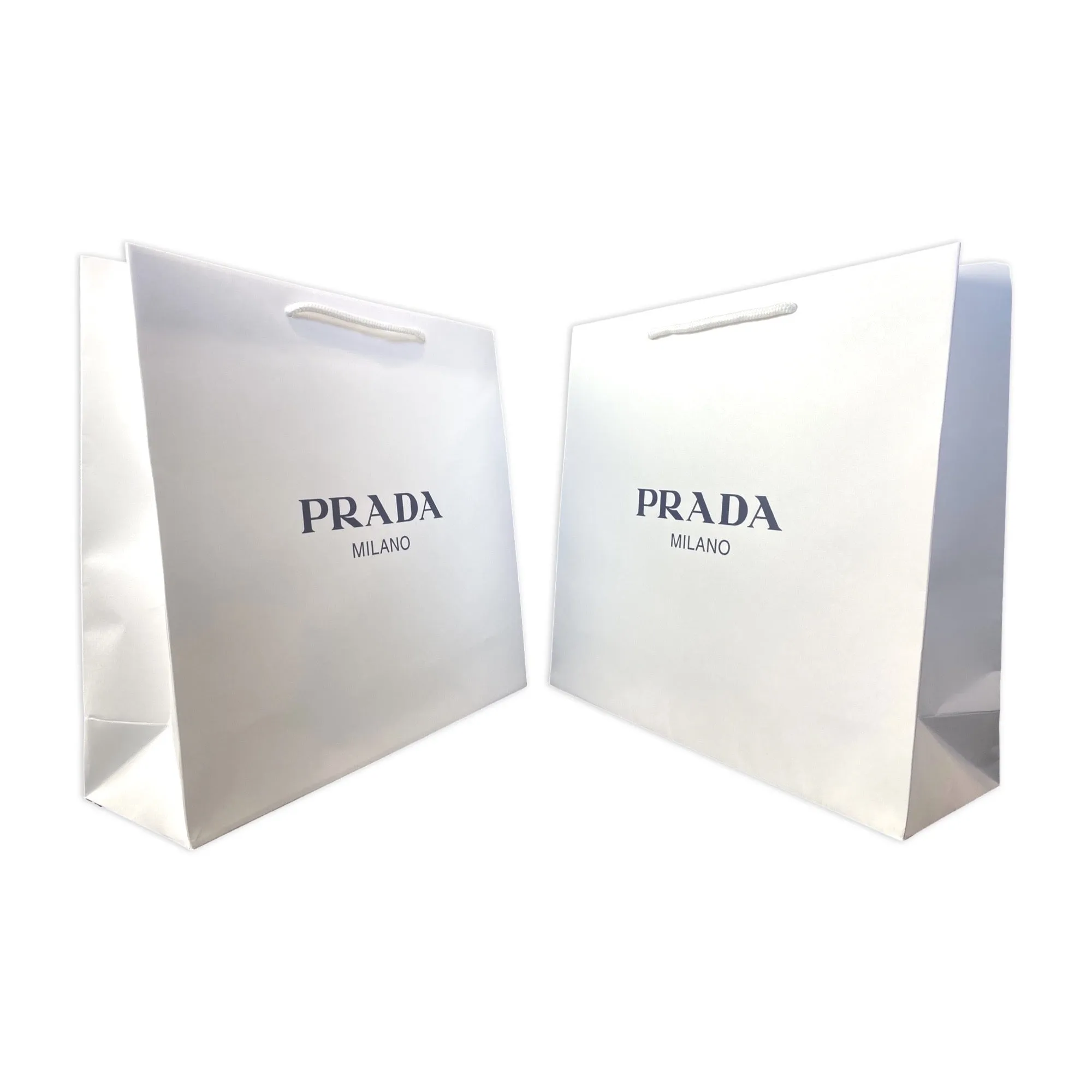 Prada Logo White Paper Designer Shopping Gift Bag Medium Set of 2