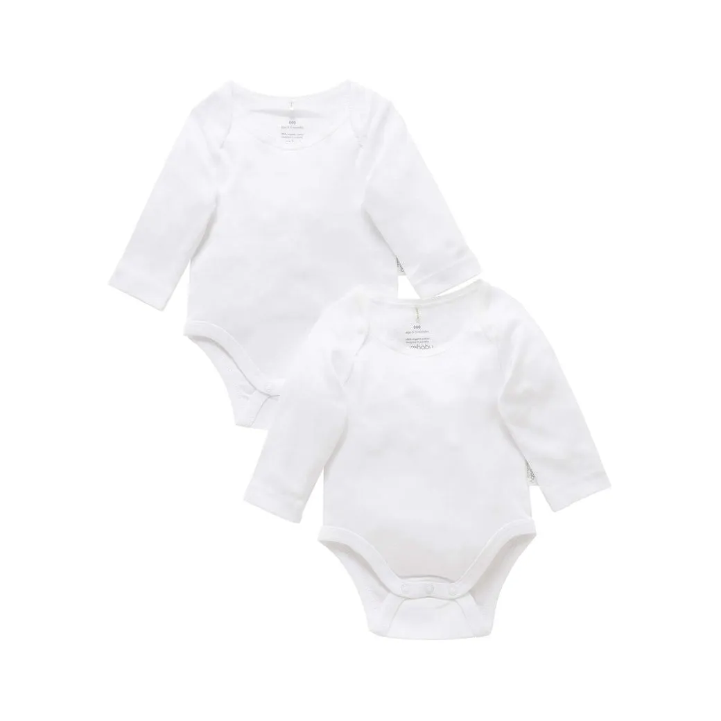 Purebaby Easy Neck Long Sleeve Bodysuit Twin Pack - White