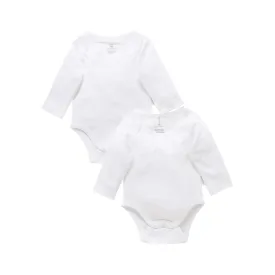 Purebaby Easy Neck Long Sleeve Bodysuit Twin Pack - White