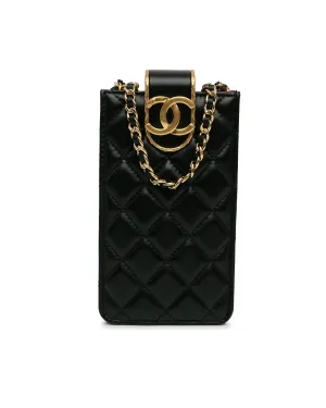 Quilted Lambskin Crossbody Phone Holder with Chain