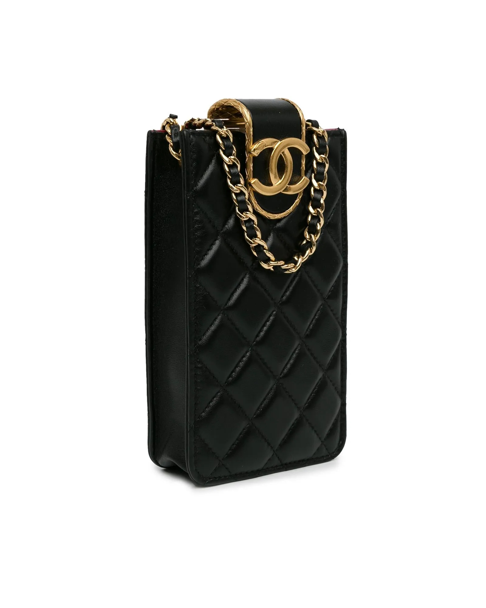 Quilted Lambskin Crossbody Phone Holder with Chain