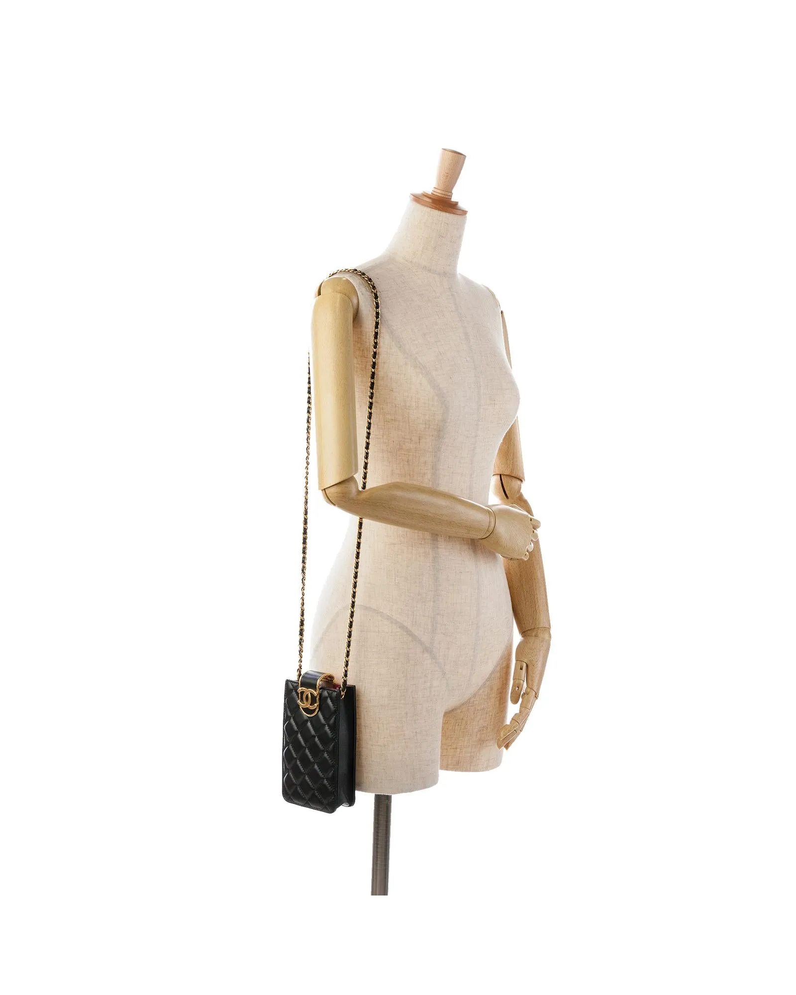 Quilted Lambskin Crossbody Phone Holder with Chain