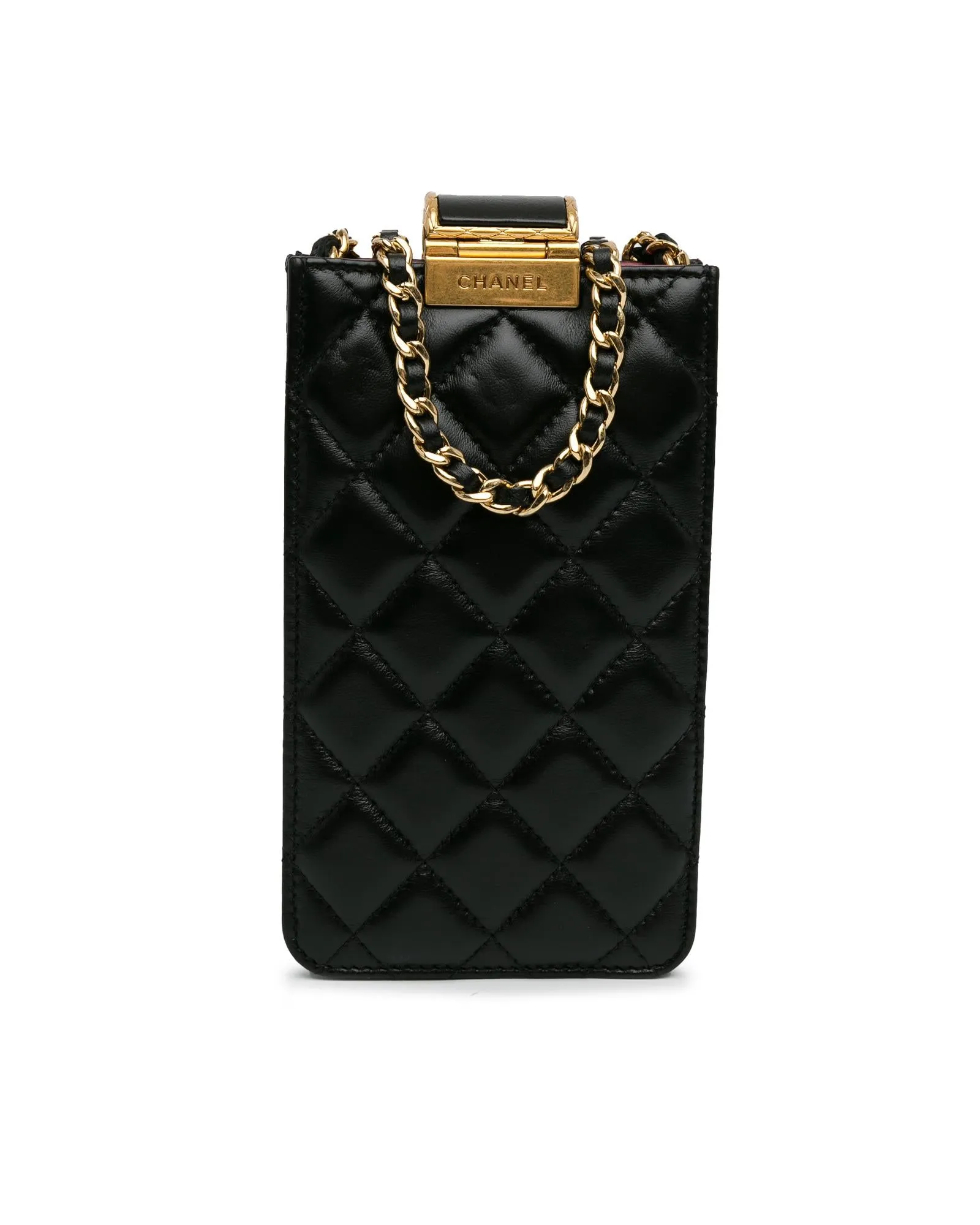 Quilted Lambskin Crossbody Phone Holder with Chain