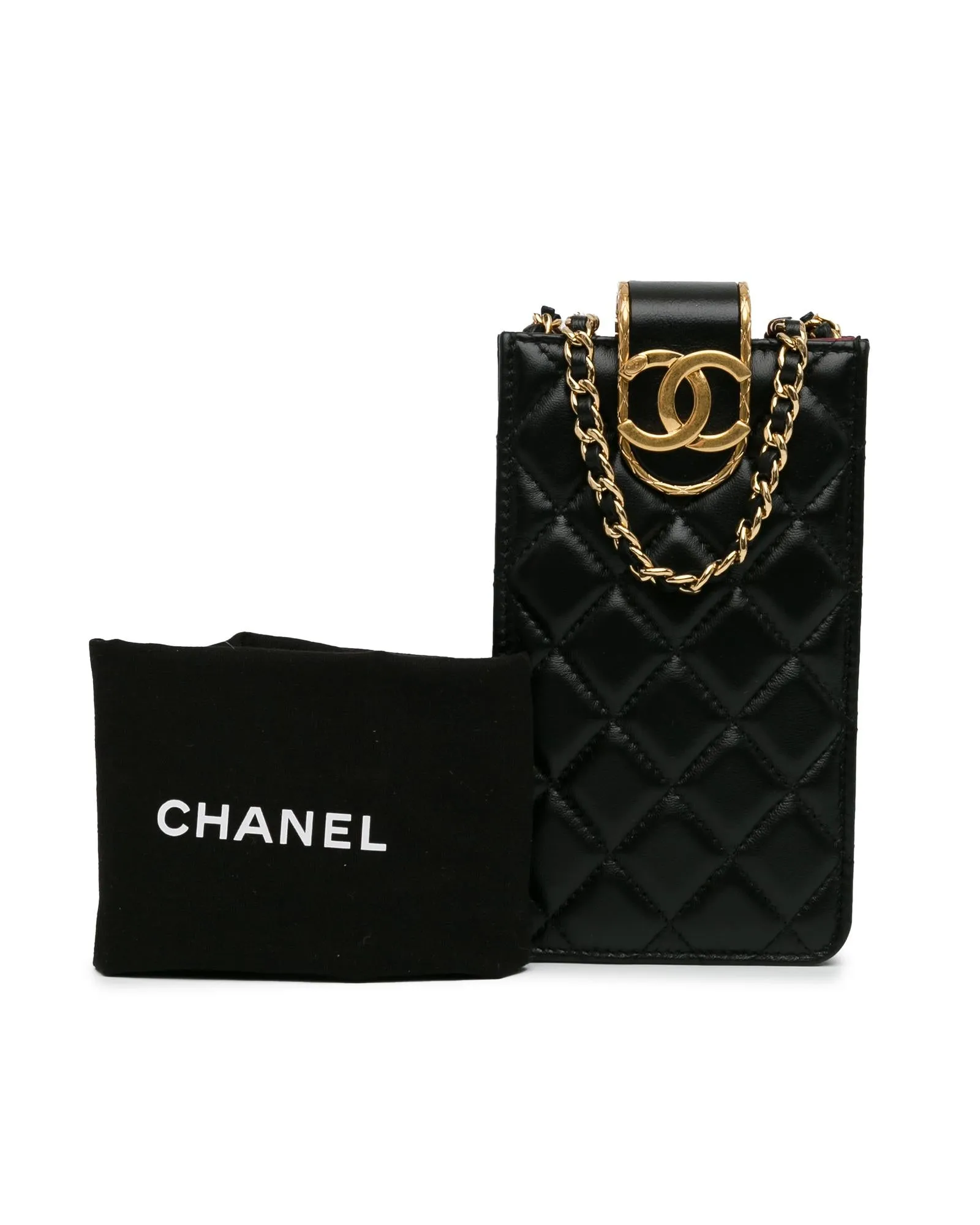 Quilted Lambskin Crossbody Phone Holder with Chain