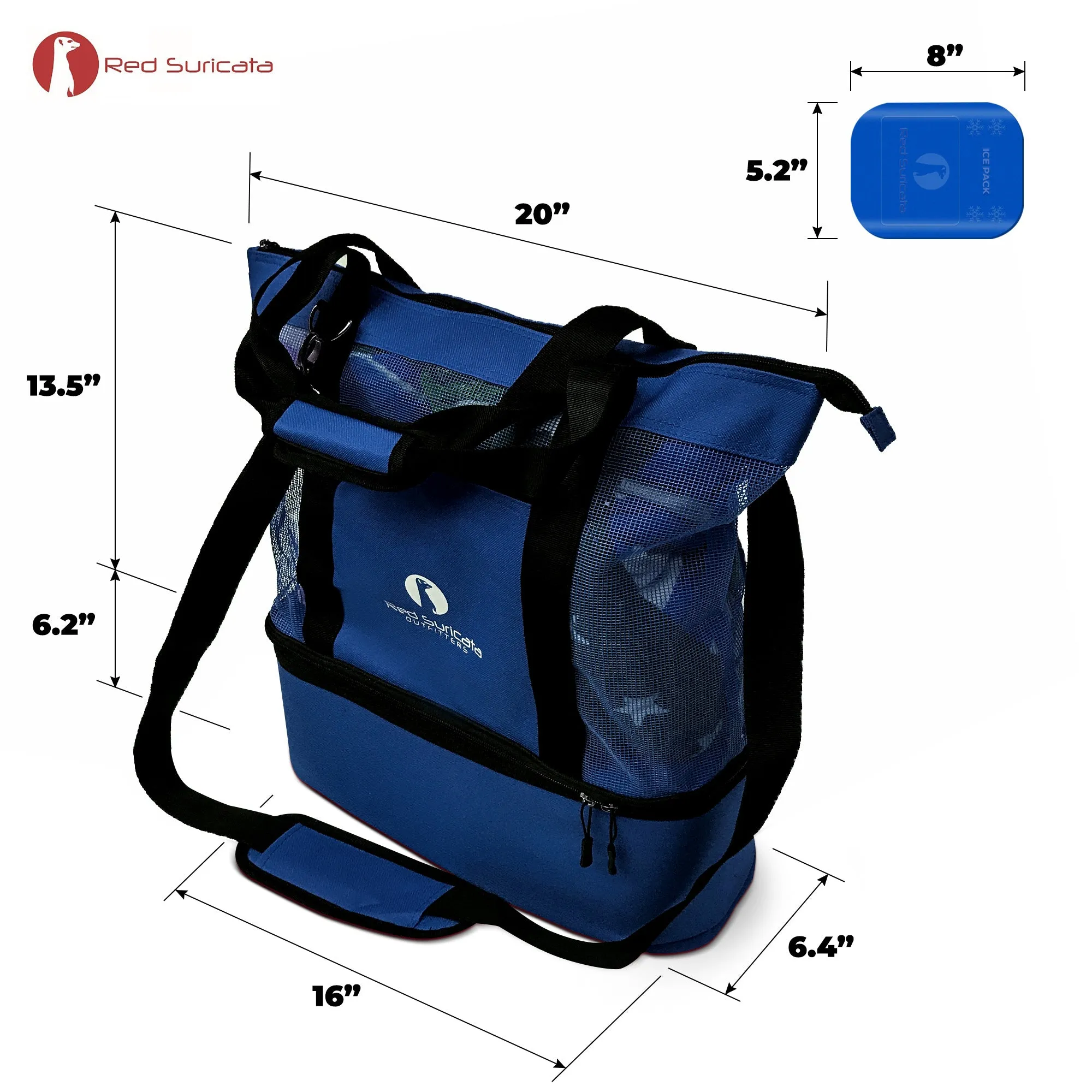 Red Suricata Blue Combo Mesh Beach Bag Tote & Cooler including 4 ice packs