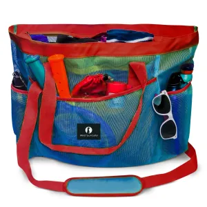 Red Suricata XL Mesh Beach Bag Tote -  Blue & Red