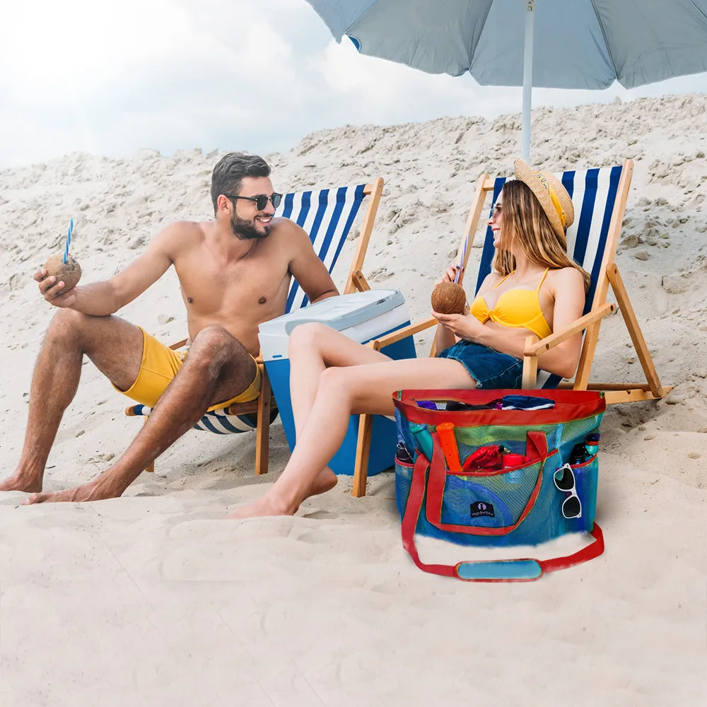 Red Suricata XL Mesh Beach Bag Tote -  Blue & Red