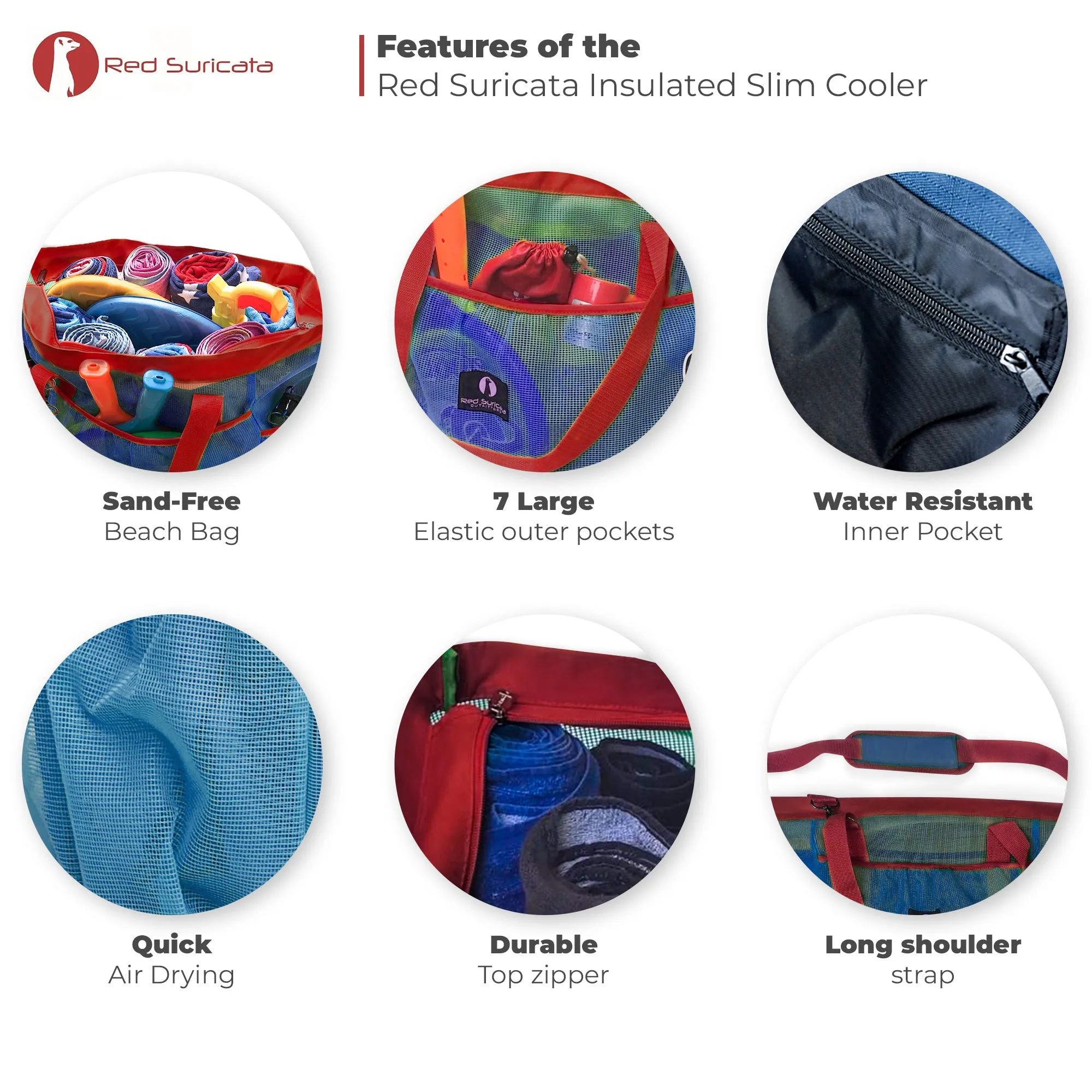 Red Suricata XL Mesh Beach Bag Tote -  Blue & Red