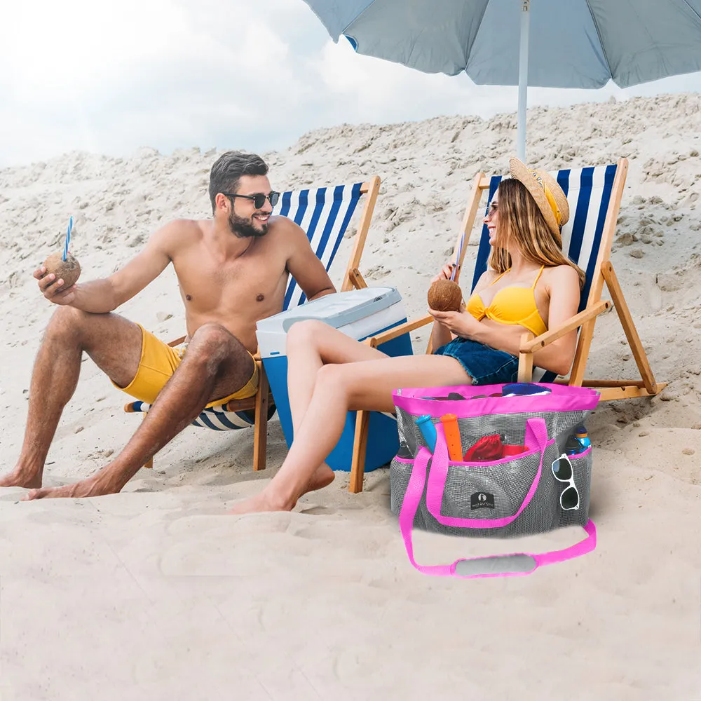 Red Suricata XL Mesh Beach Bag Tote -  Grey & Pink