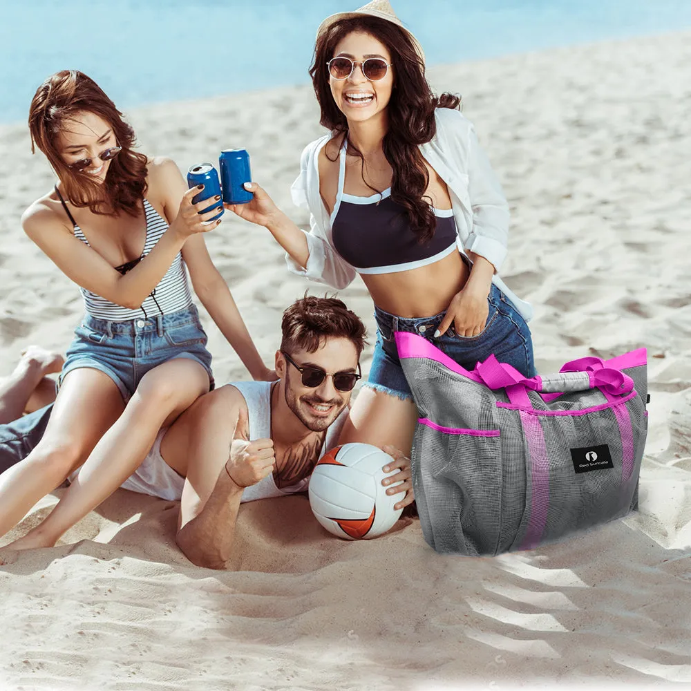 Red Suricata XL Mesh Beach Bag Tote -  Grey & Pink