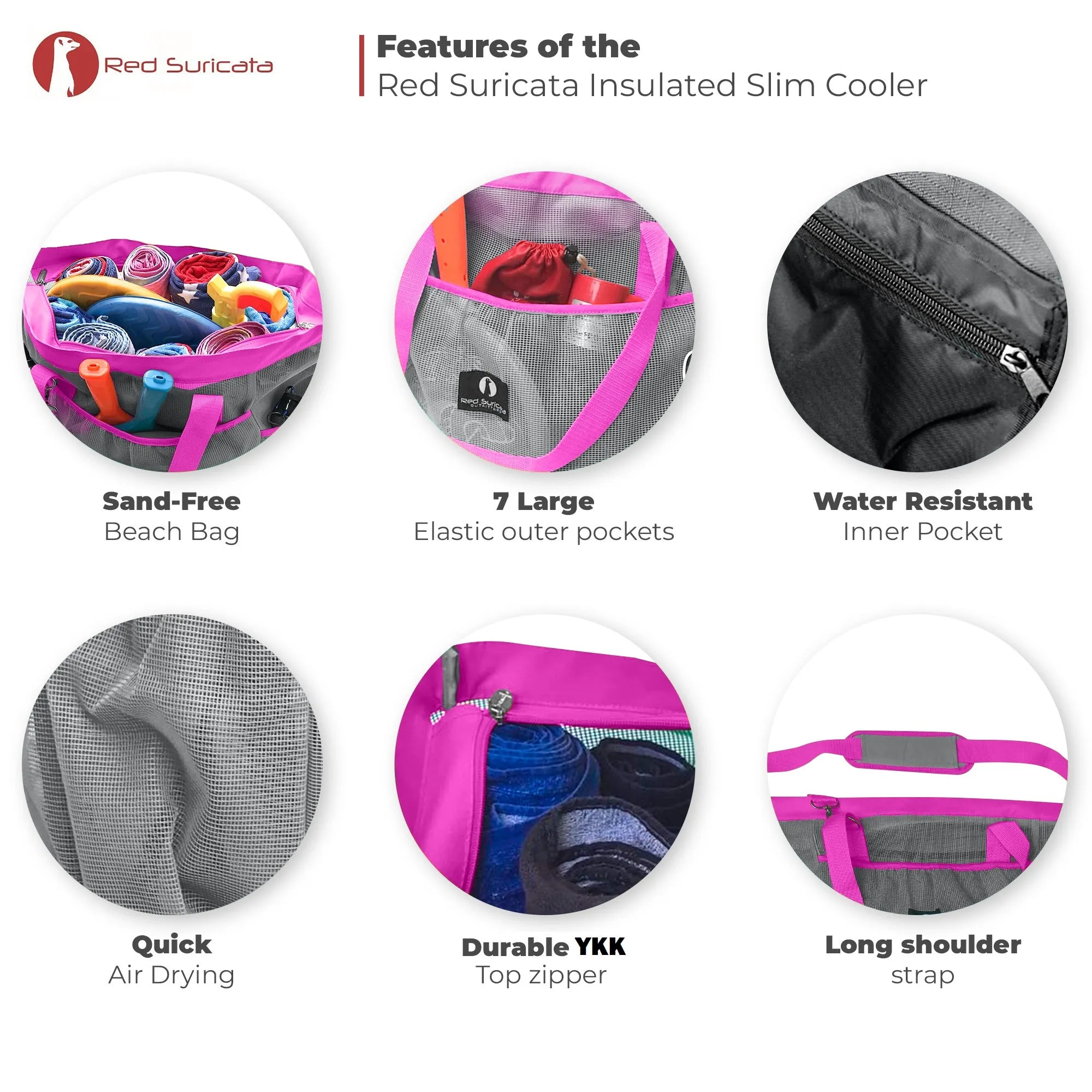 Red Suricata XL Mesh Beach Bag Tote -  Grey & Pink