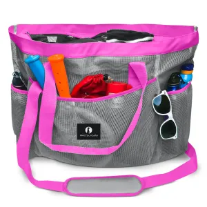 Red Suricata XL Mesh Beach Bag Tote -  Grey & Pink