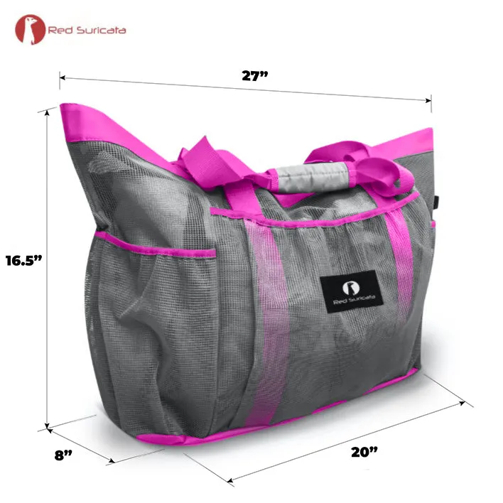 Red Suricata XL Mesh Beach Bag Tote -  Grey & Pink