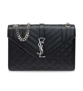 Saint Laurent Matelassé Silver Envelope Medium Shoulder Bag Silver