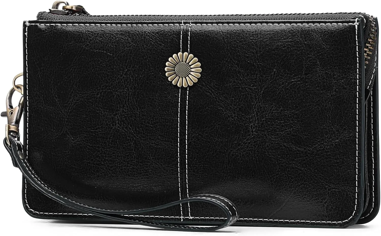 SENDEFN Leather Wristlet for Womens Wallet RFID Blocking Double Zip Cell Phone Clutch Purse