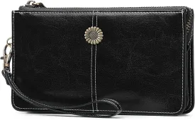 SENDEFN Leather Wristlet for Womens Wallet RFID Blocking Double Zip Cell Phone Clutch Purse