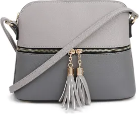 SG SUGU Lunar Lightweight Medium Dome Crossbody Bag Shoulder Bag with Tassel | Zipper Pocket | Adjustable Strap