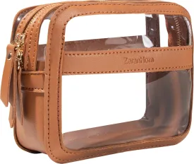 Small Cosmetic Bag, Mini Clear Makeup Bag for Purse, Leather Makeup Pouch with Zippers,Travel Waterproof Cute Toiletry Bag Accessories Organizer, Great Gifts for Women & Girls (Brown)
