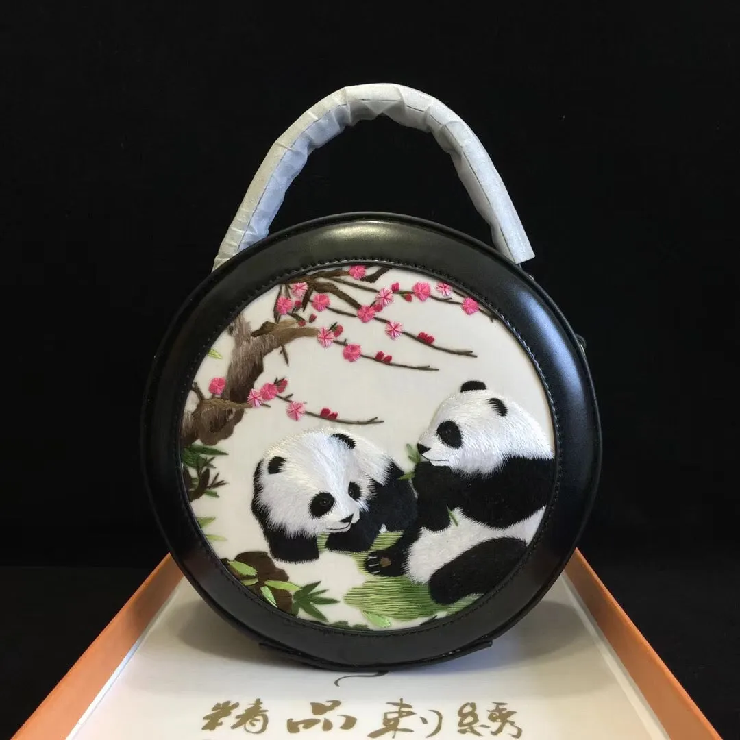 Su embroidery retro cowhide small round bag genuine leather bag women's handbag shoulderbag