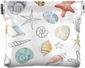 Summer Sea Shells Starfish Coin Purse PU Leather Squeeze Change Holder Small Jewelry Pouch for Women