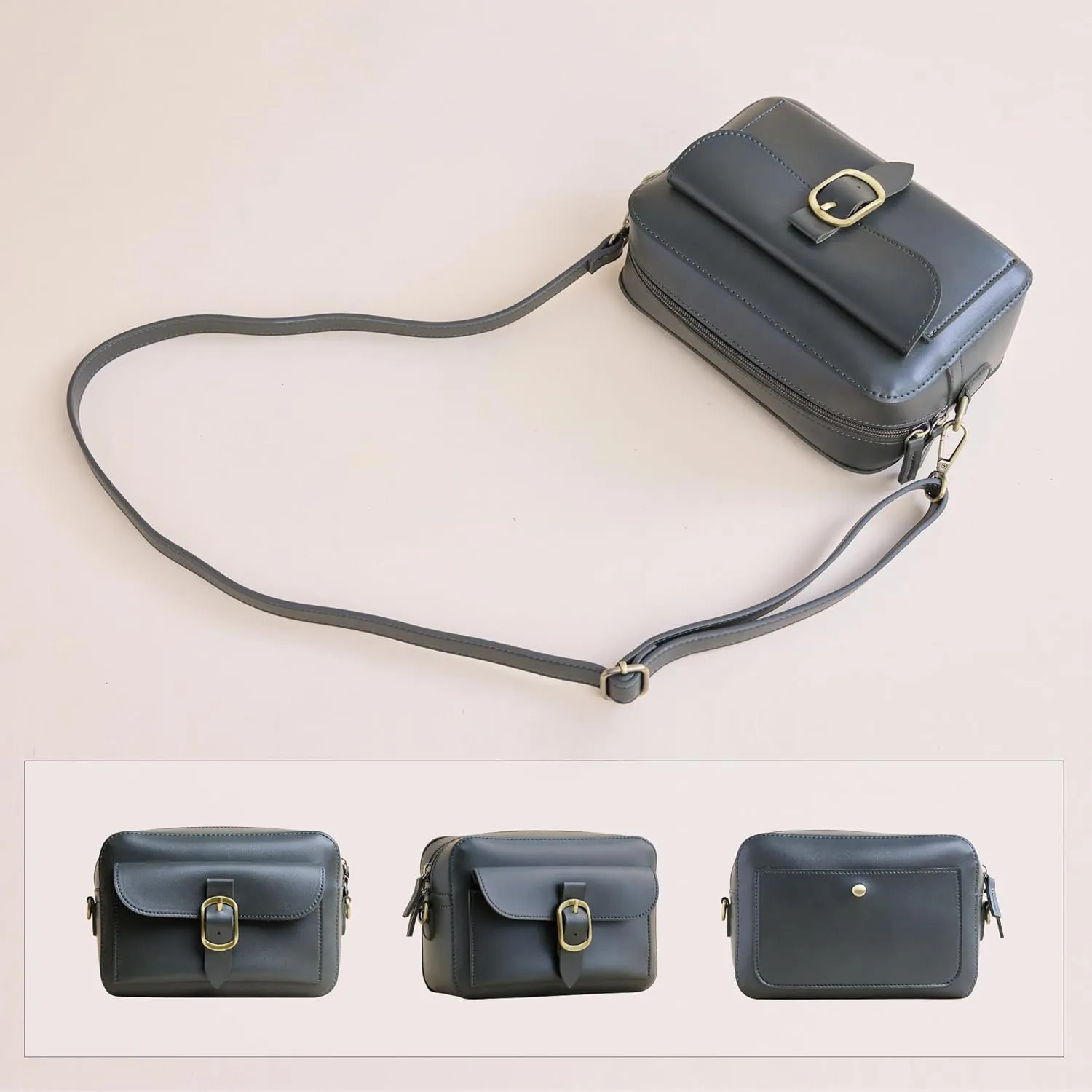 SUNLIGHT LEAVES Vegan Leather Crossbody Camera Bag For Women Vintage Square Satchel Retro Small Purse Simple Shoulder Handbag