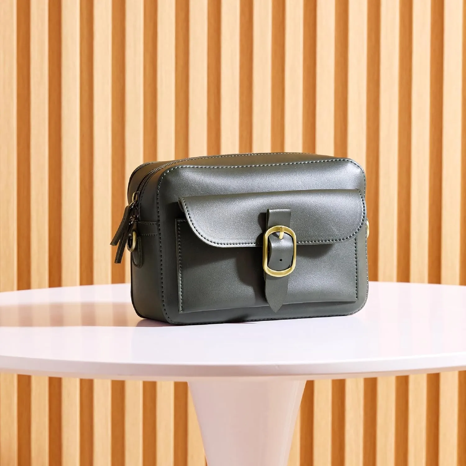 SUNLIGHT LEAVES Vegan Leather Crossbody Camera Bag For Women Vintage Square Satchel Retro Small Purse Simple Shoulder Handbag