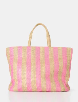 The Nikki Pink Stripe Canvas Top Handle Tote Bag