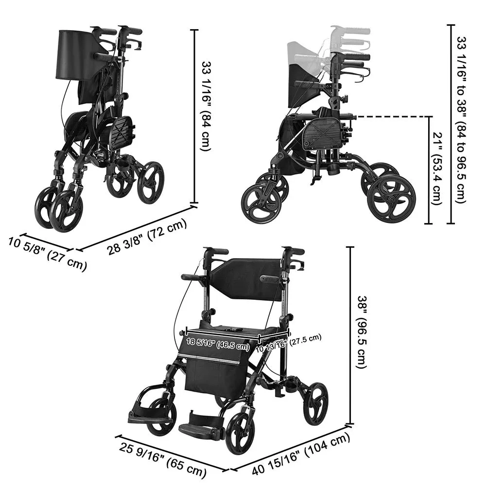 TheLAShop One-Hand Fold Rollator Walker with Footrest Seat Back&Armrest