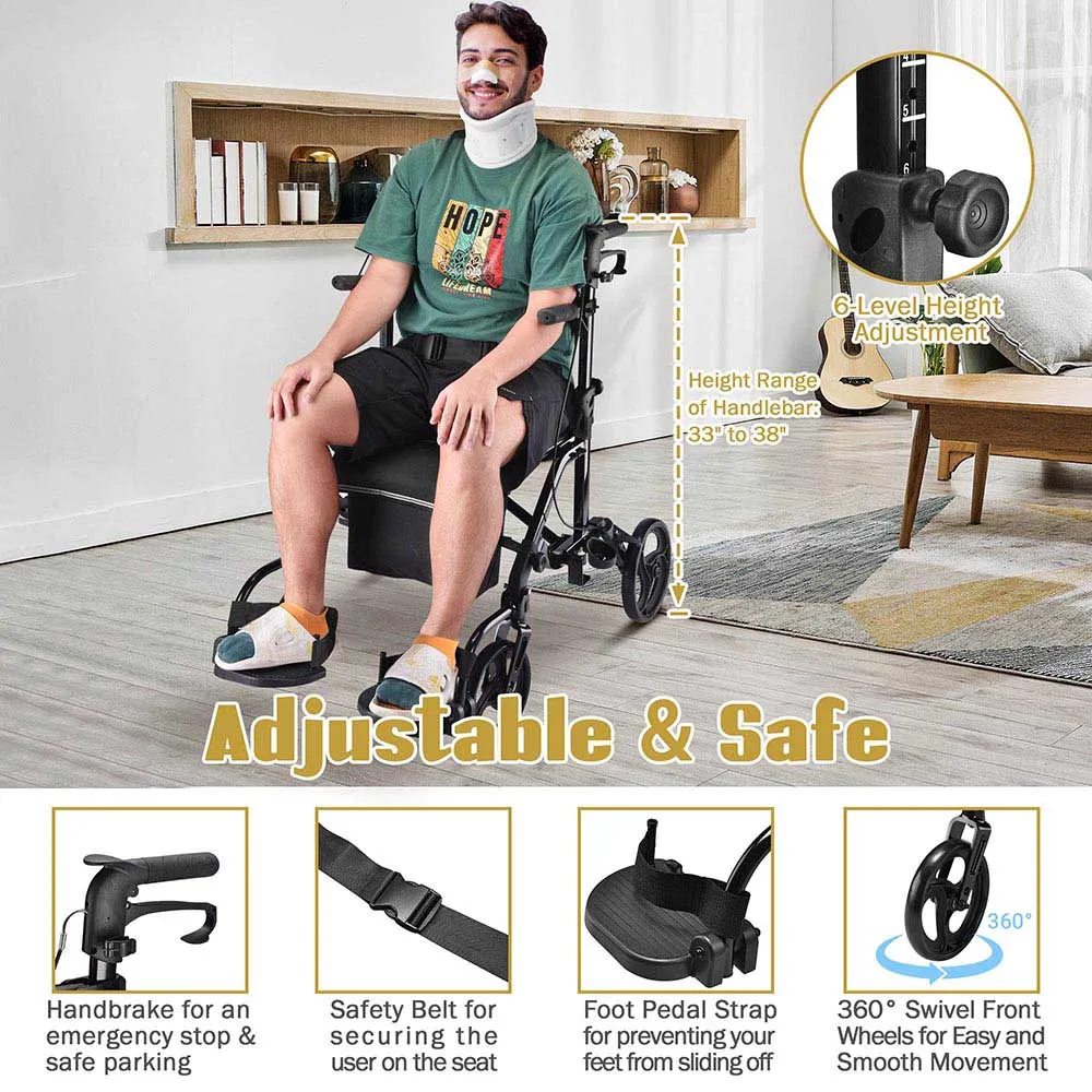 TheLAShop One-Hand Fold Rollator Walker with Footrest Seat Back&Armrest