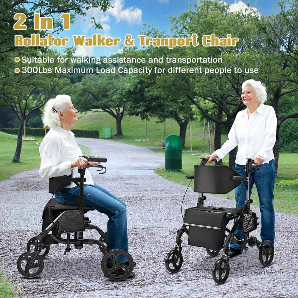 TheLAShop One-Hand Fold Rollator Walker with Footrest Seat Back&Armrest