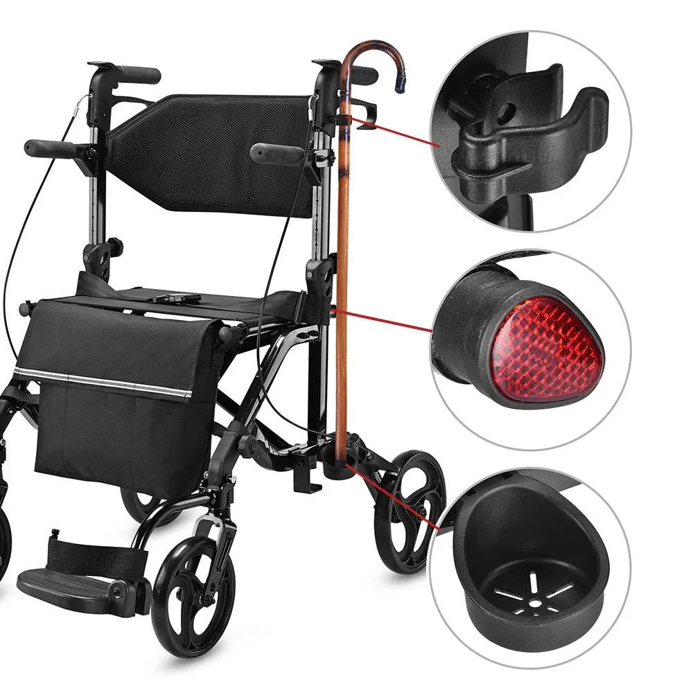 TheLAShop One-Hand Fold Rollator Walker with Footrest Seat Back&Armrest