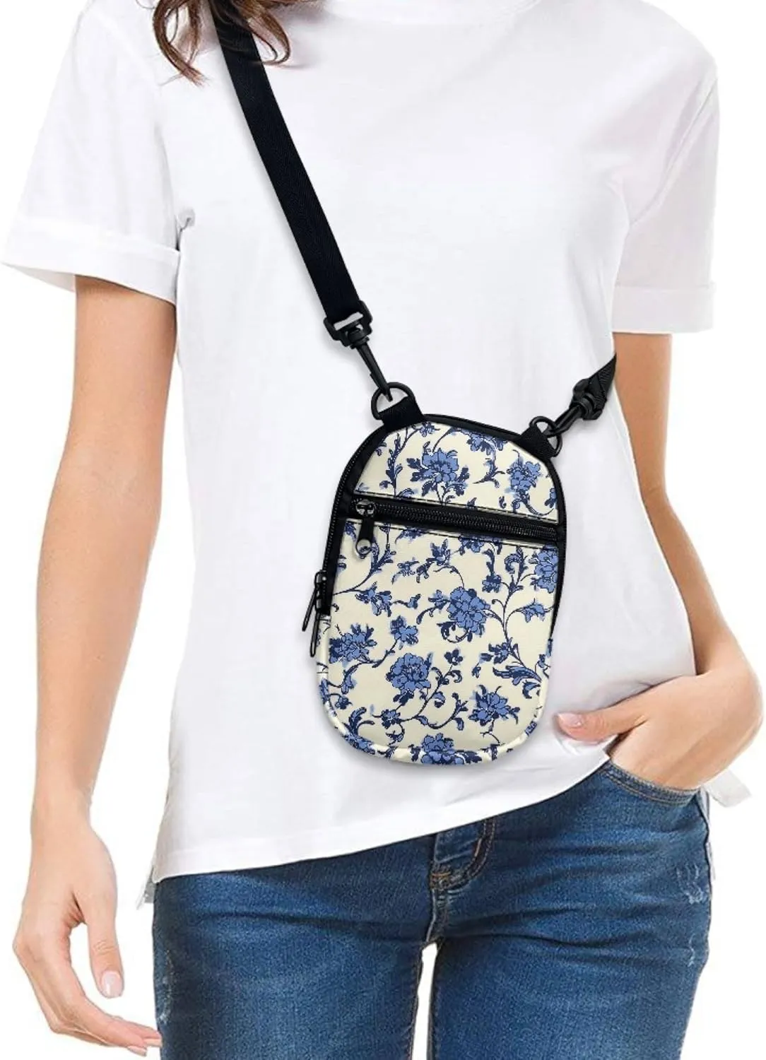 Women Girls Canvas Messenger Bag with Zipper Mini Crossbody Totes for Money Coins Purse Cell Phone Holder