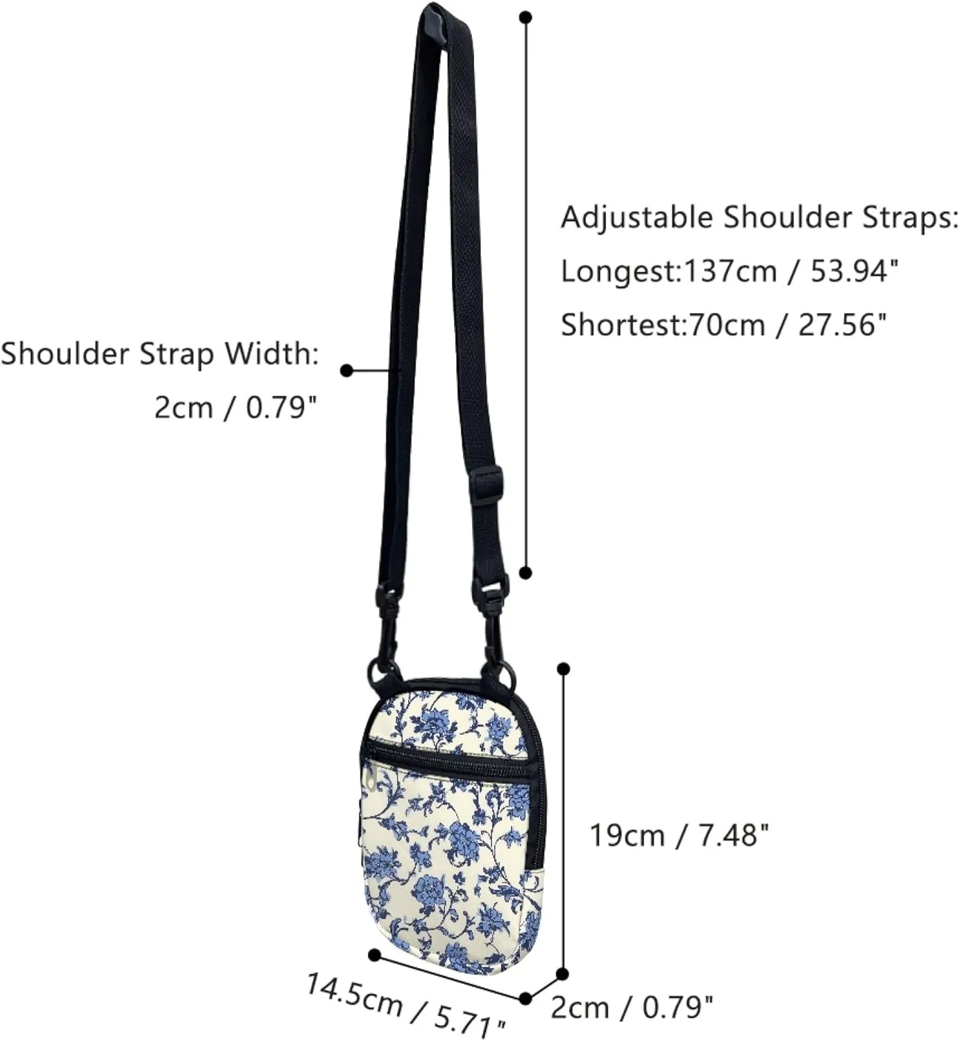 Women Girls Canvas Messenger Bag with Zipper Mini Crossbody Totes for Money Coins Purse Cell Phone Holder