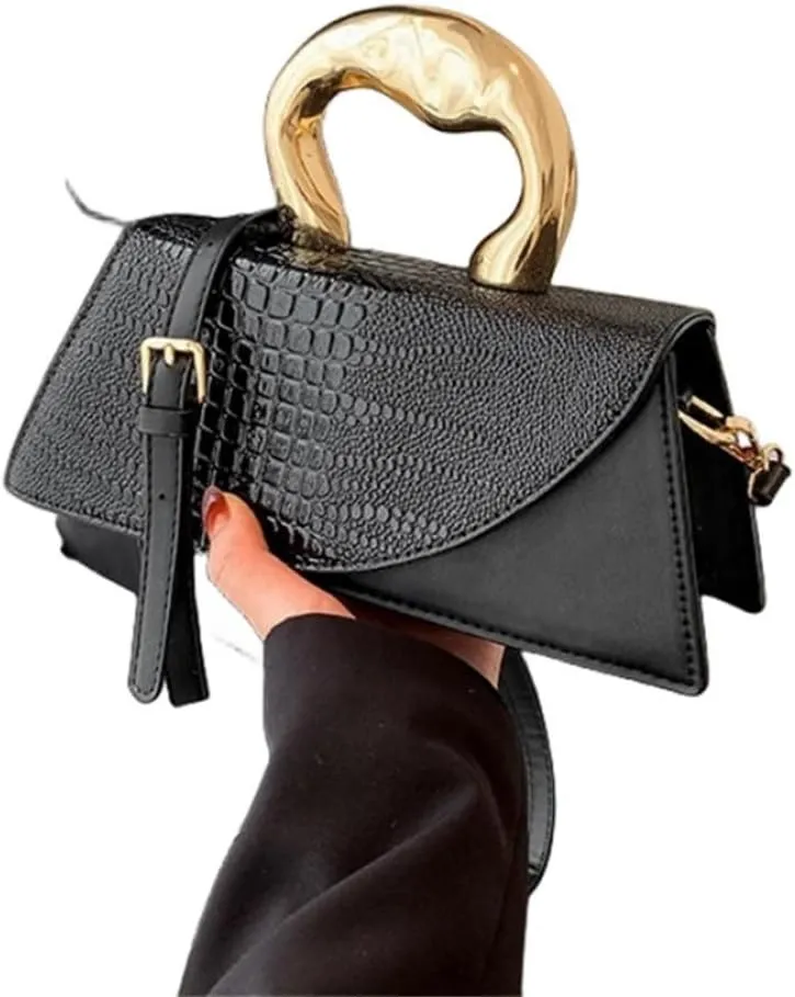 Women Vegan Leather Evening Handbag Crocodile Pattern Handle Clutch Purse Cross Body Envelope Bag