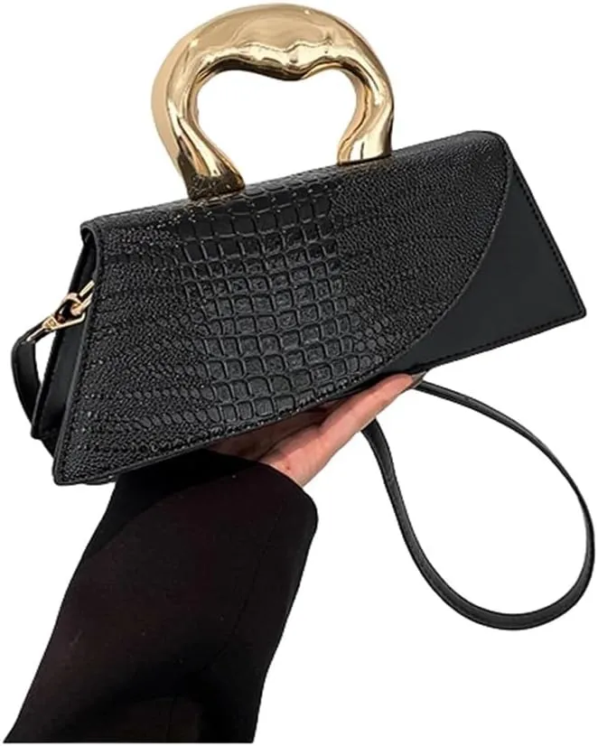 Women Vegan Leather Evening Handbag Crocodile Pattern Handle Clutch Purse Cross Body Envelope Bag