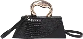 Women Vegan Leather Evening Handbag Crocodile Pattern Handle Clutch Purse Cross Body Envelope Bag