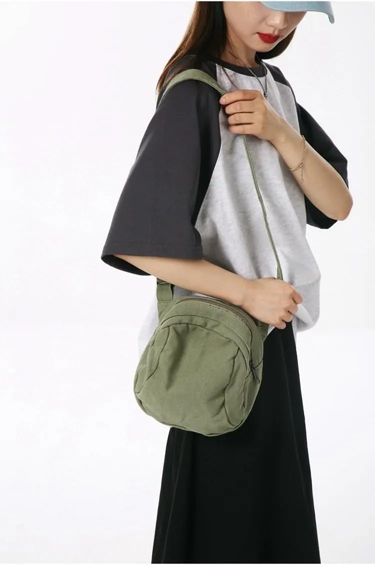 Women's Vintage Small Canvas Shoulder Bag Retro Alt Crossbody Bag With Zipper Casual Drawstring Bucket Handbags (Green,One Size)