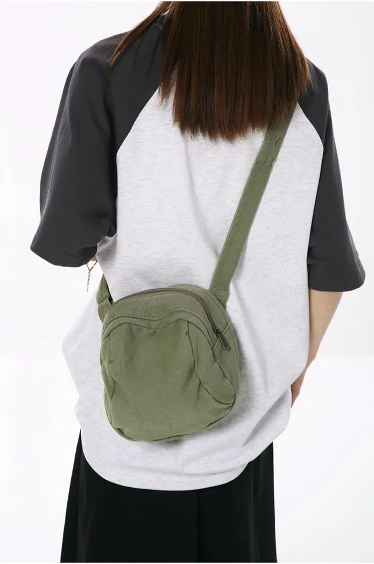 Women's Vintage Small Canvas Shoulder Bag Retro Alt Crossbody Bag With Zipper Casual Drawstring Bucket Handbags (Green,One Size)