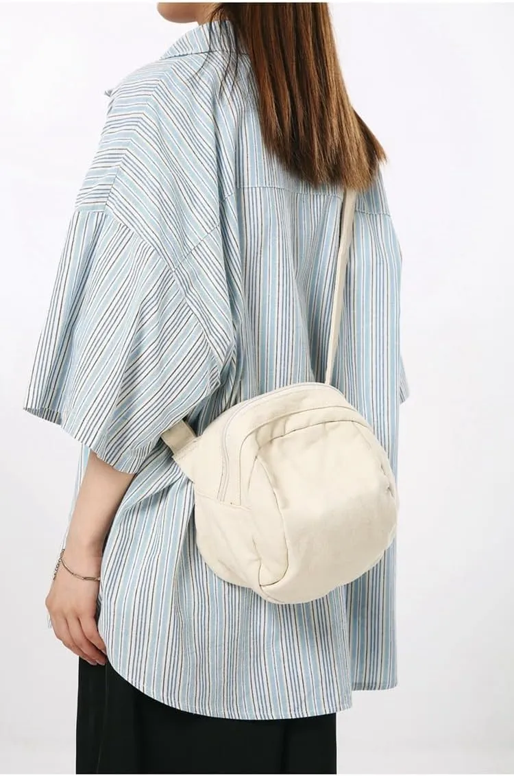Women's Vintage Small Canvas Shoulder Bag Retro Alt Crossbody Bag With Zipper Casual Drawstring Bucket Handbags (White,One Size)