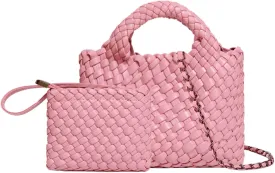 Woven Tote Bag for Women with Coin Purse, Foldable Chain Small Crossbody Handbags, Fashion Shoulder Bag, Hobo Satchel